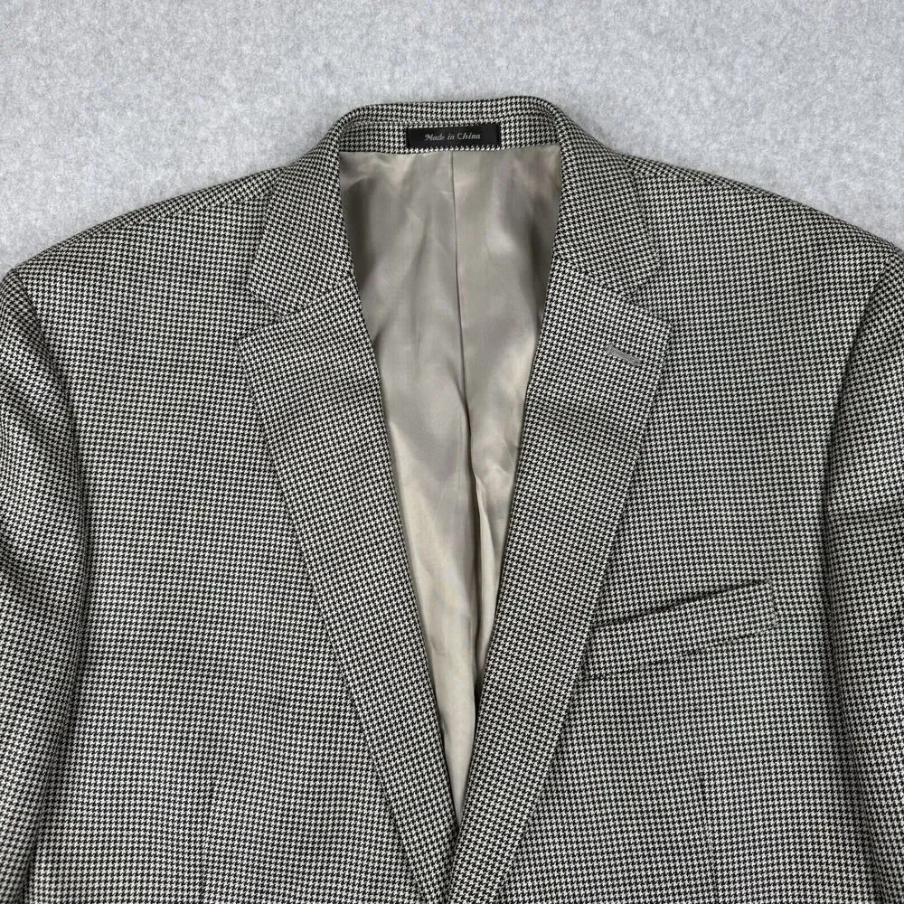 Ralph Lauren Blazer Mens 46L Gray Houndstooth Silk Wool Blend Sports Coat Jacket